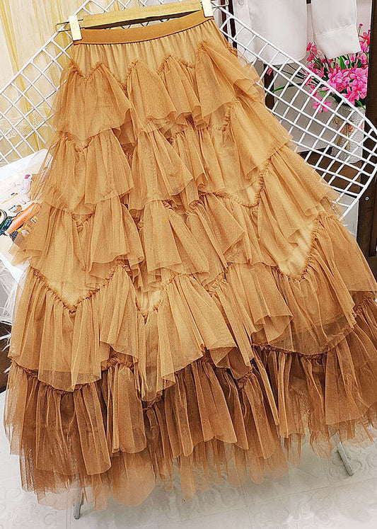 Orange Elastic Waist Exra Large Hem Tulle Skirt Summer