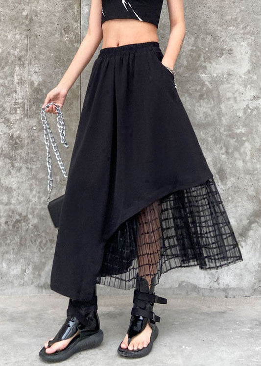 Handmade Black Elastic Waist Asymmetrical Tulle Patchwork Skirts Spring