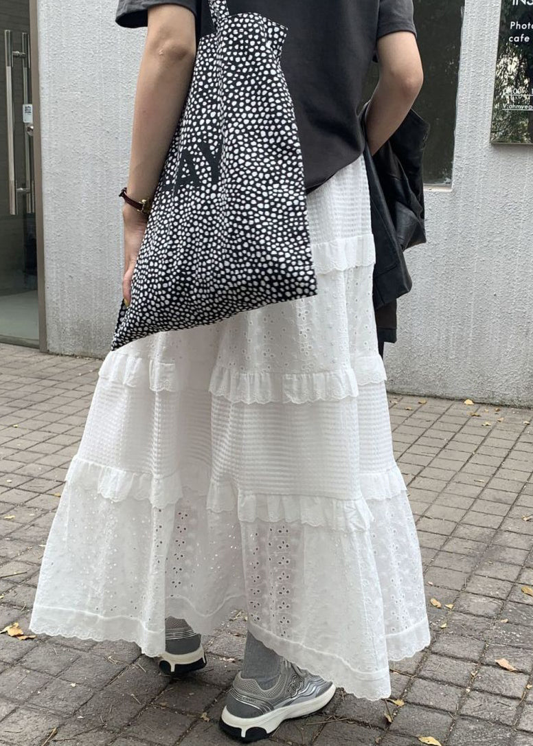 White Ruffled Hollow Out Cotton Skirts Summer