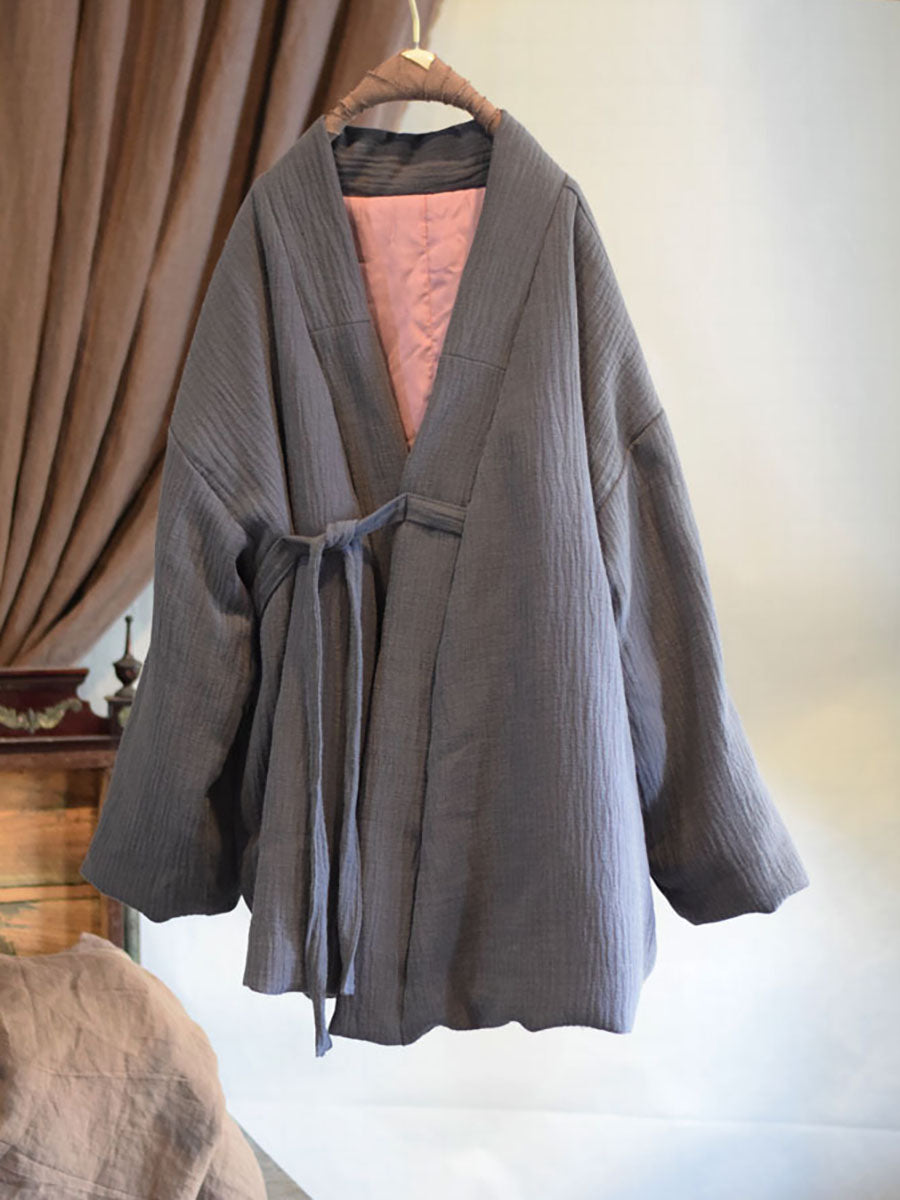 Winter Chinese Style Drawstring Linen Cotton Coat
