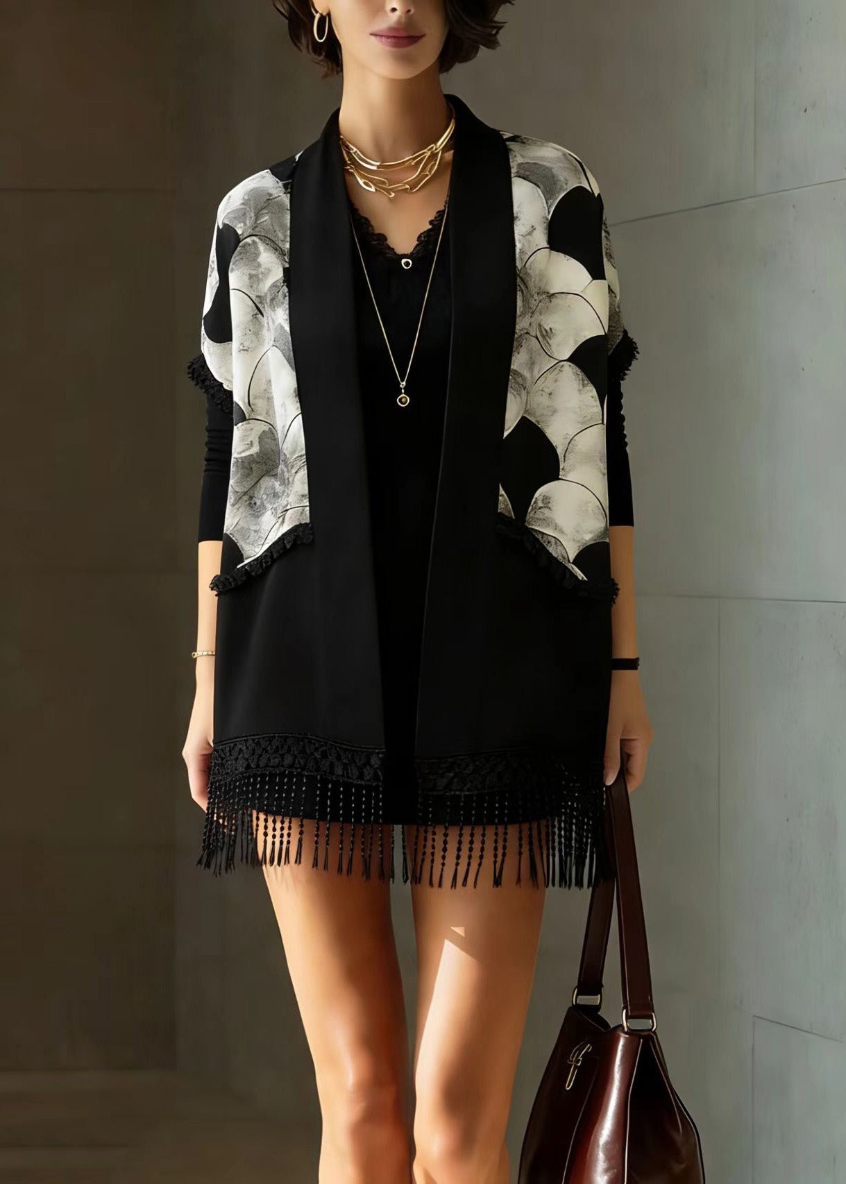 Classy Tasseled Patchwork Knit Loose Coat Spring