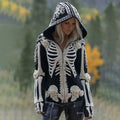 Comstylish Women's Vintage Skeleton Rose Art Zipper Knit Hooded Sweater