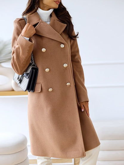Coats Simple Lapel Double Breasted Woolen Coat