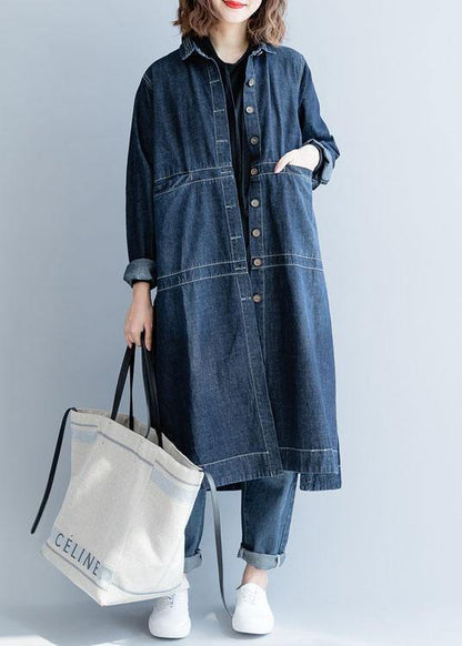 Side Open Fine Coats Denim Blue Loose Jackets Fall
