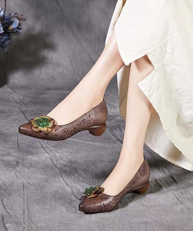 Coffee Hollow Out Splicing Chunky Sandals