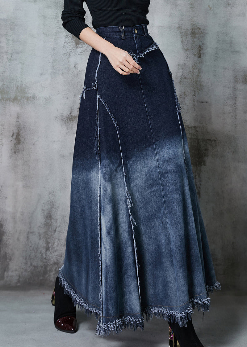 Gradient Color Patchwork Exra Large Hem Denim Skirt Spring