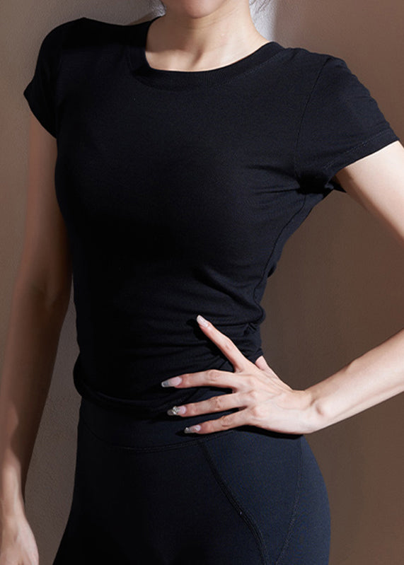Black Hollow Out Modal Cotton Yoga T Shirts