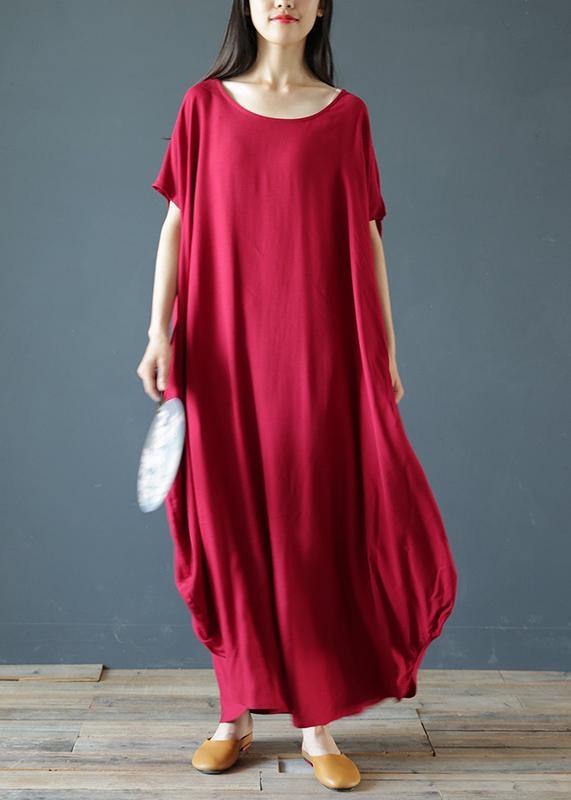 100% O Neck Extra Large Hem Summer Clothes Sleeve Burgundy Maxi Dress
