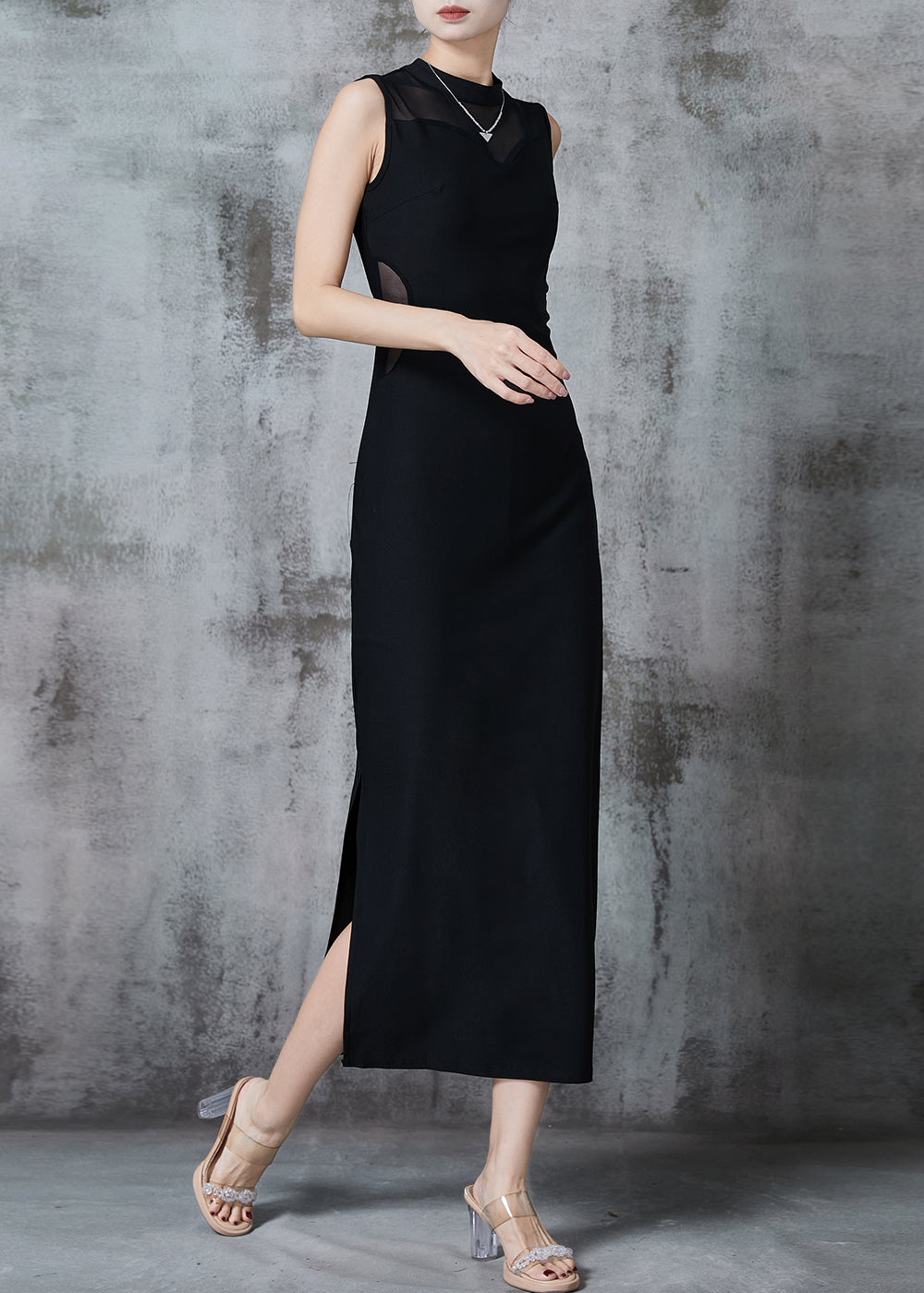 Black Backless Cotton Wraped Dresses Sleeveless