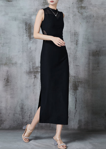 Black Backless Cotton Wraped Dresses Sleeveless