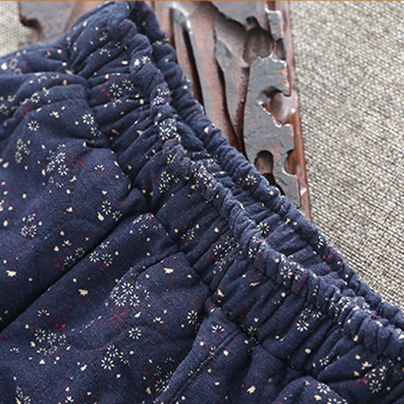 Winter Retro Linen Printed Quilted Skirt