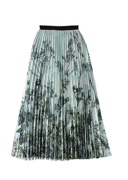 Print Wrinkled Elastic Waist a Line Skirts Summer