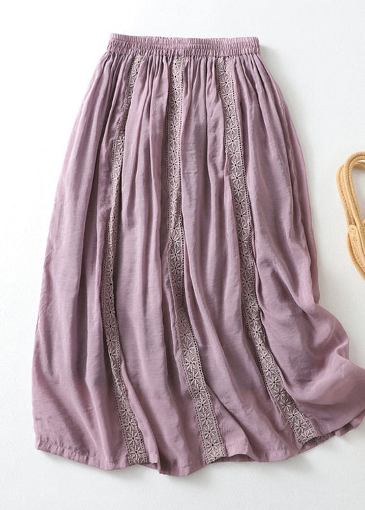 Purple Elastic Waist Lace Patchwork Linen Skirt Summer