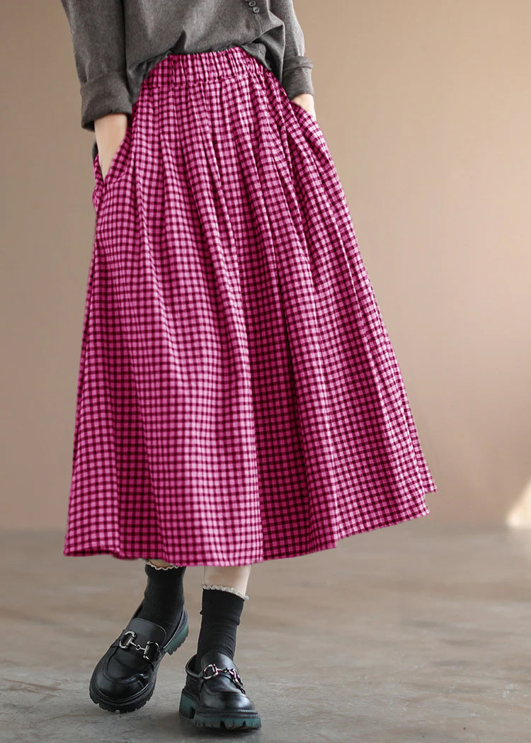 Handmade Green Plaid Circle a Line Spring Skirts