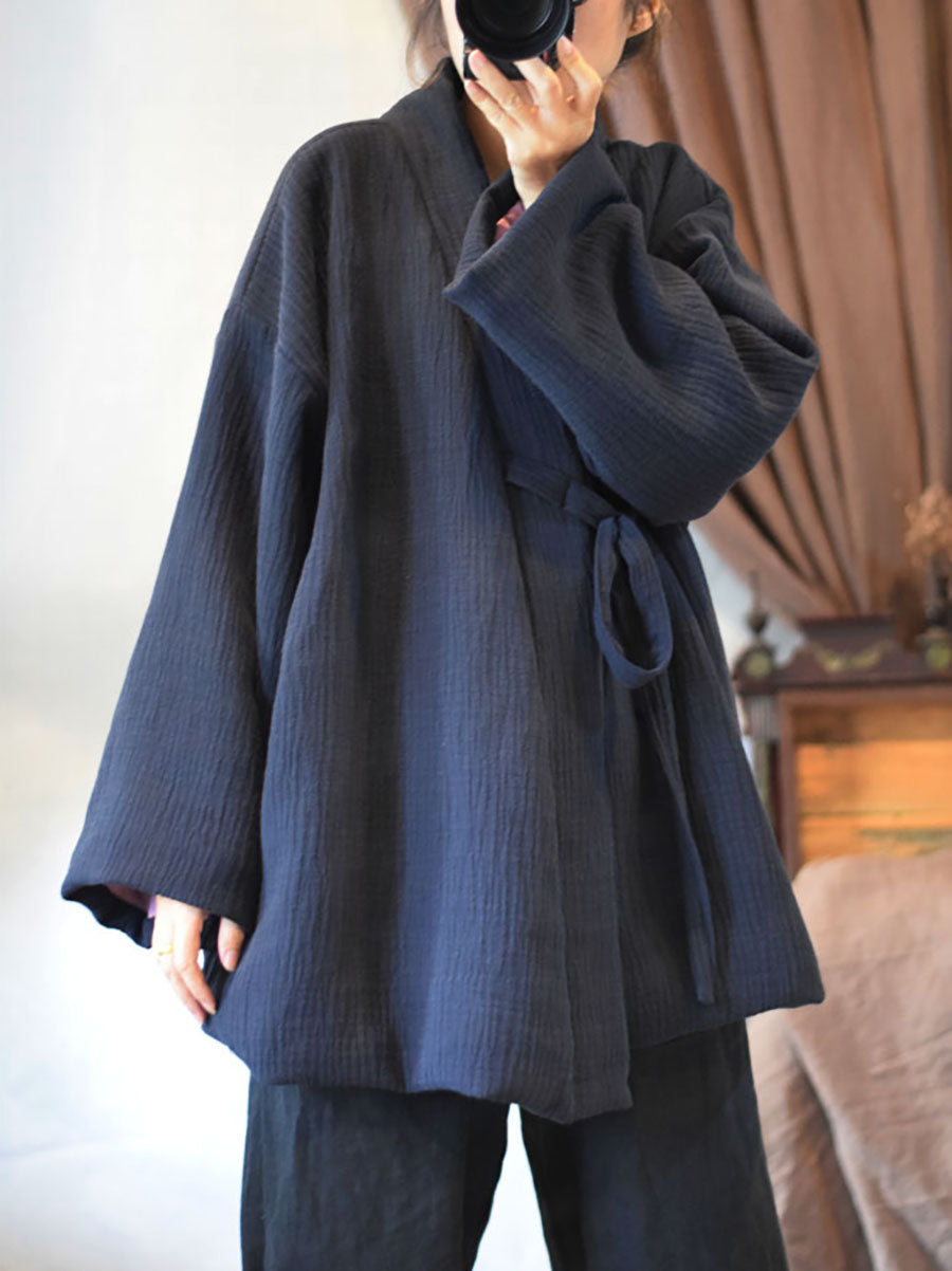 Winter Chinese Style Drawstring Linen Cotton Coat