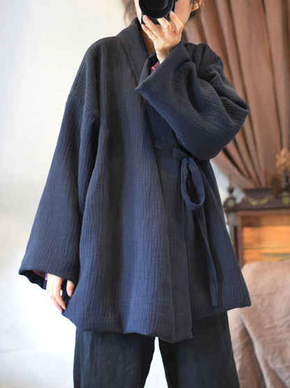 Winter Chinese Style Drawstring Linen Cotton Coat
