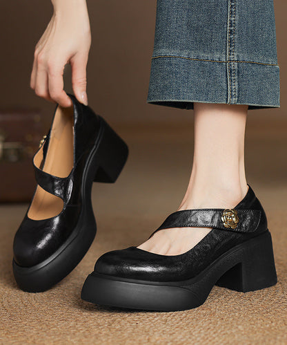 Splicing Chunky Loafer Shoes Black Sheepskin