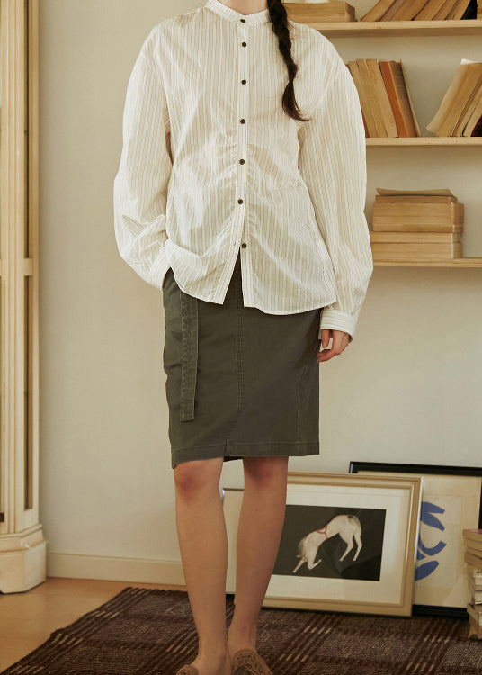 Khaki Pockets Slim Fit Cotton Skirts Summer