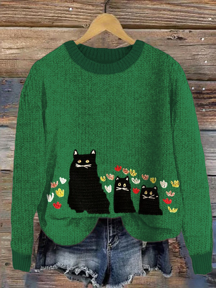 Flower & Cat Women's Knit Sweater elevenforest