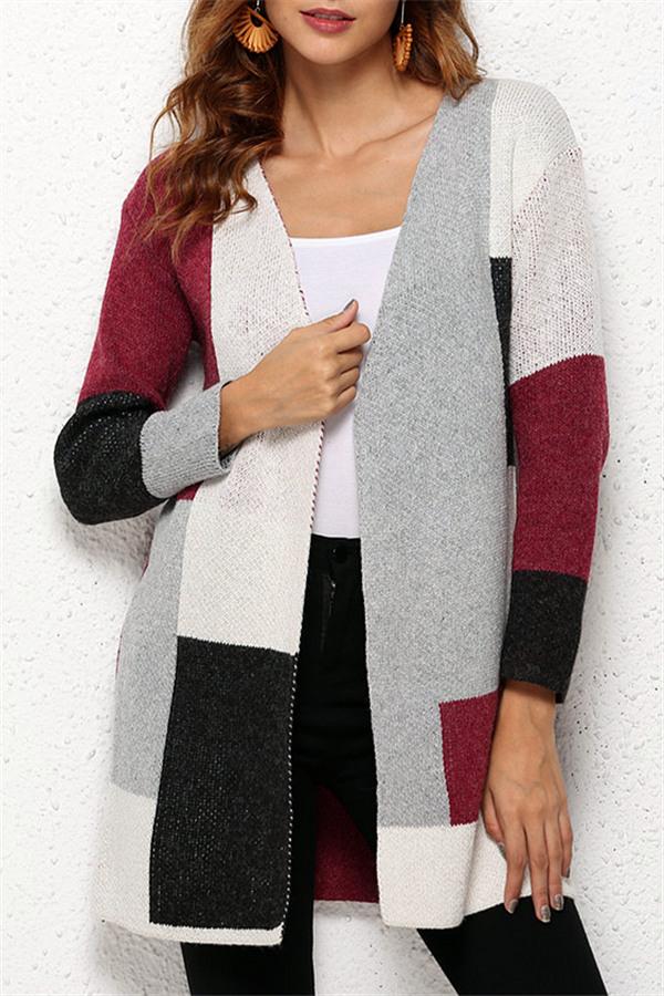 Knit Multi Color Long Sleeve Cardigan - Green