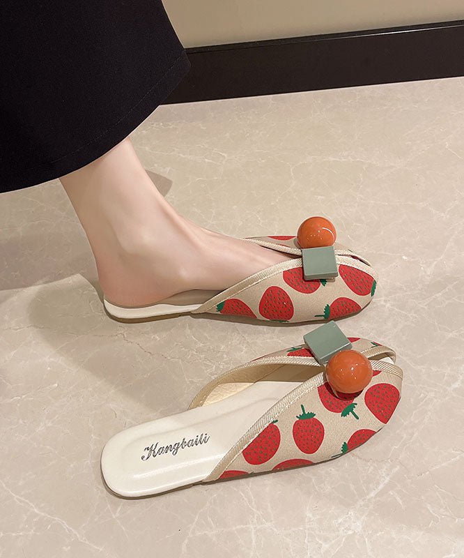 Diy Strawberry Print Splicing Slide Sandals Cotton Fabric