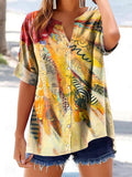 Women's Colorful Sunflower Art Print Casual Cotton And Linen Short Sle