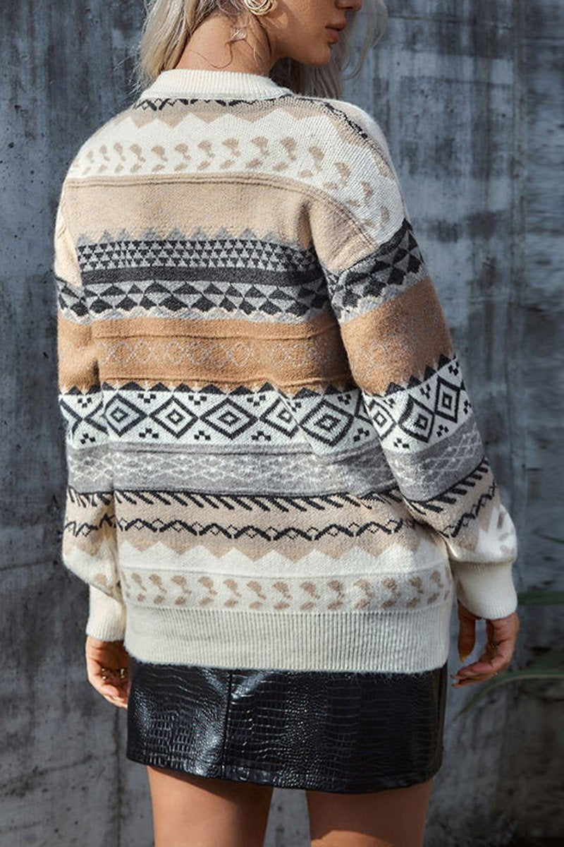 Striep Print Round Neck Sweater
