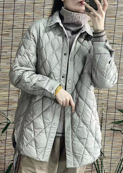 Black Peter Pan Collar Button Patchwork Duck Down Coat Winter