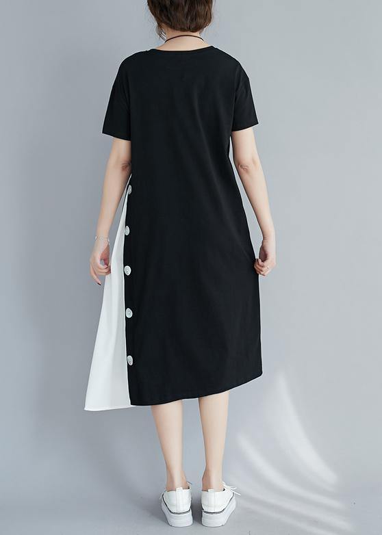 Handmade Black Patchwork White Clothes for O Neck a Line Dresses