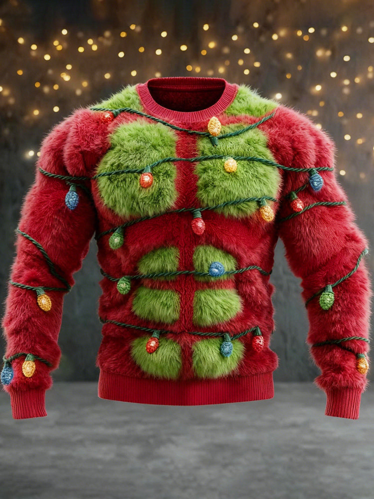 Comstylish Christmas Lights Muscle Design Men's Flannel Sweater