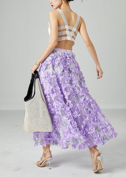 Light Purple Embroideried Tulle Skirts Summer