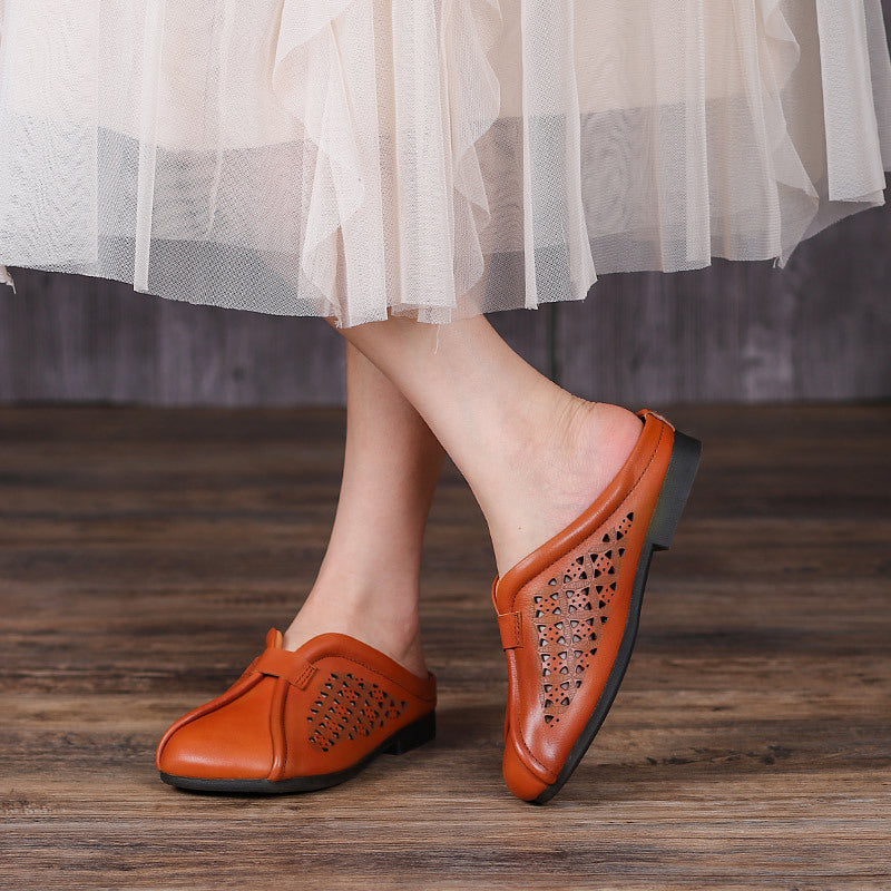 Summer Hollow Leather Slippers