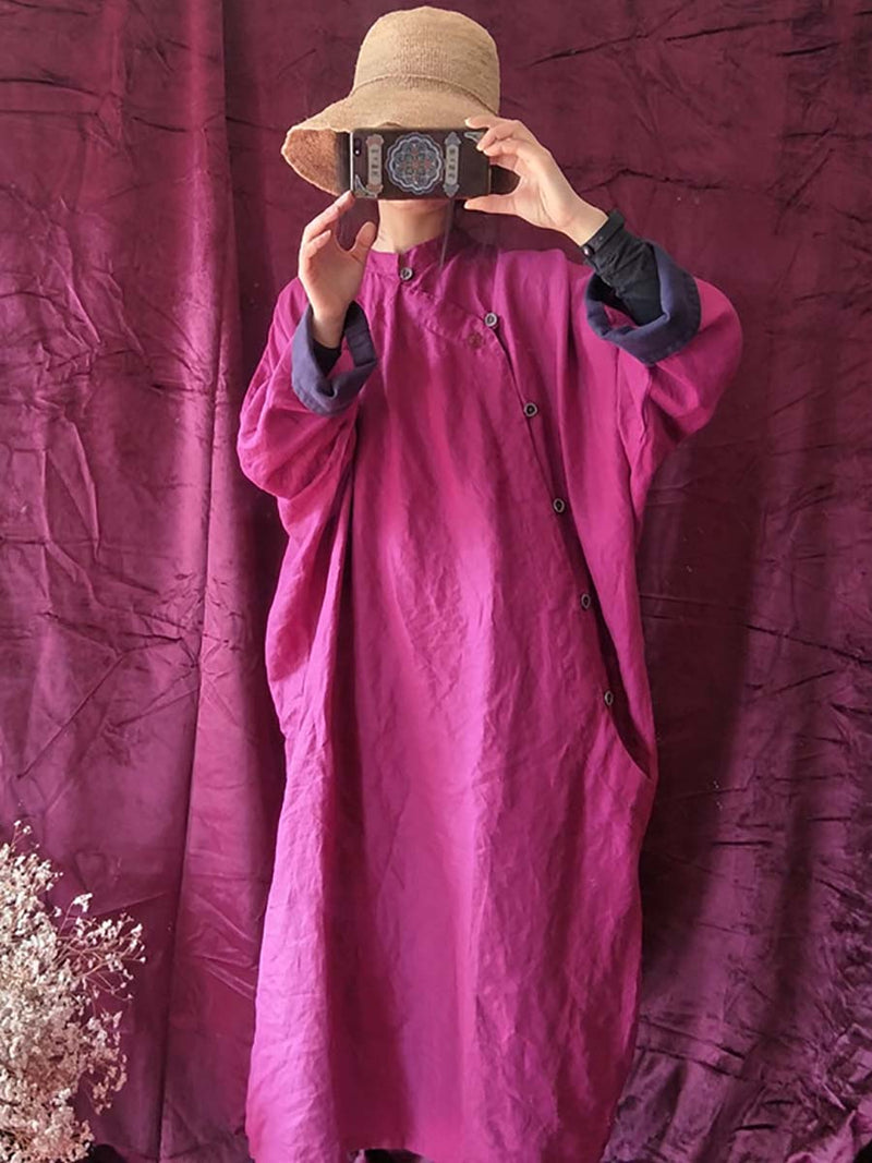 Embroidery Linen Breasted Loose Dress