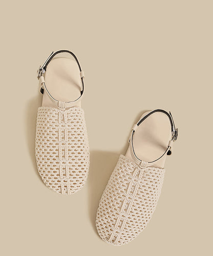 Apricot Hollow Out Knit Fabric Splicing Sandals