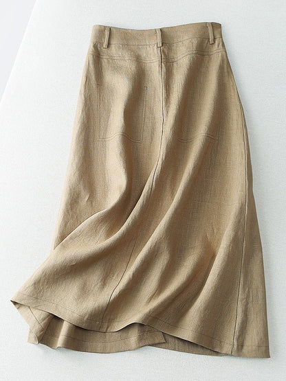 A-line Plain Mid-length Linen Skirt