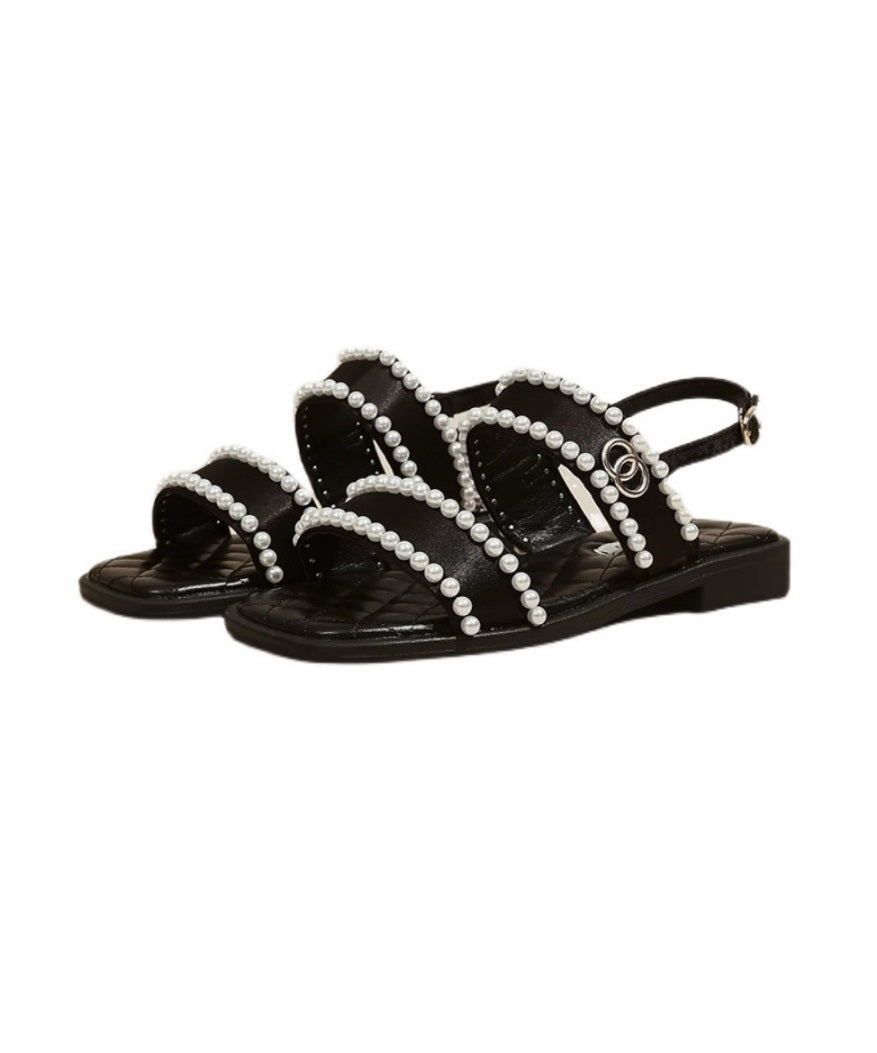 Black Nail Bead Splicing Best Sandals for Walking Peep Toe