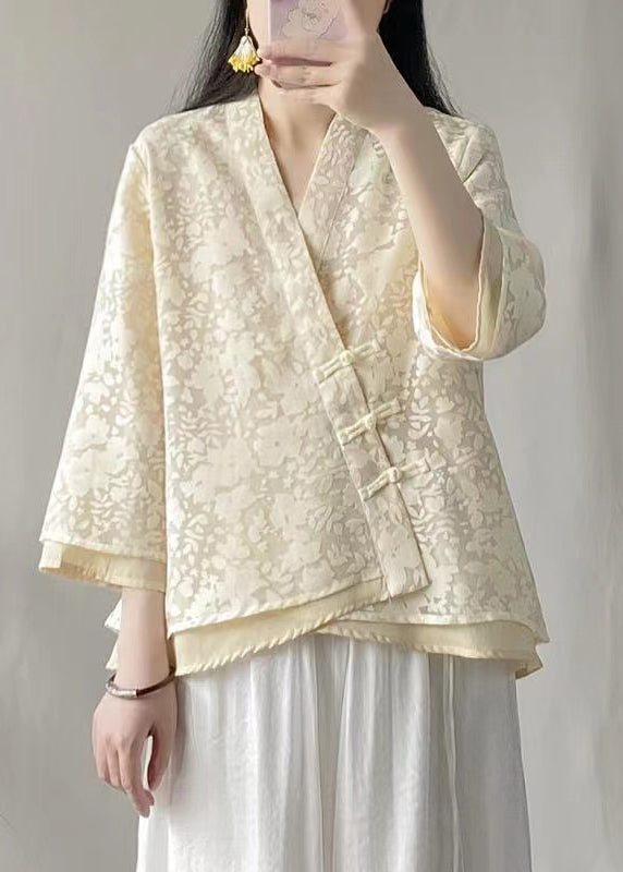 Beige Jacquard Lace Oriental Top Spring