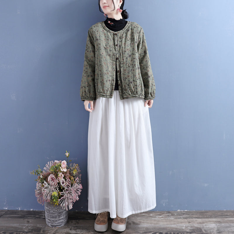 Cotton Linen Winter Retro Printed Coat
