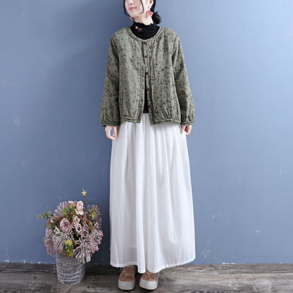 Cotton Linen Winter Retro Printed Coat