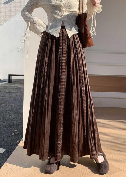 Coffee Wrinkled Elastic Waist Silk Velvet Skirt Winter