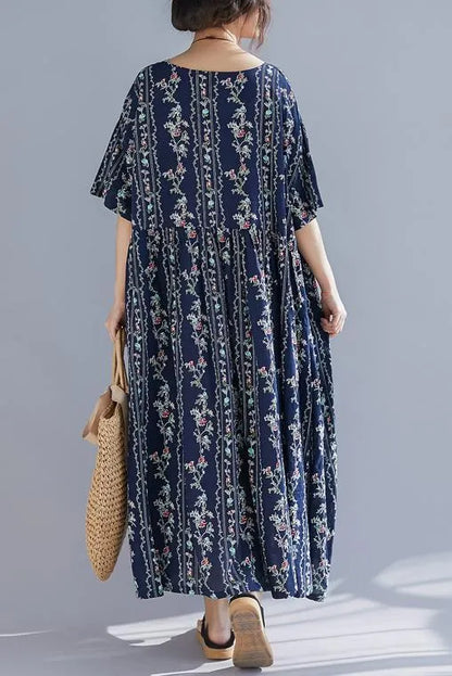 French O Neck Extra Large Hem Cotton Linen Soft Surroundings Runway Art Dress Summer