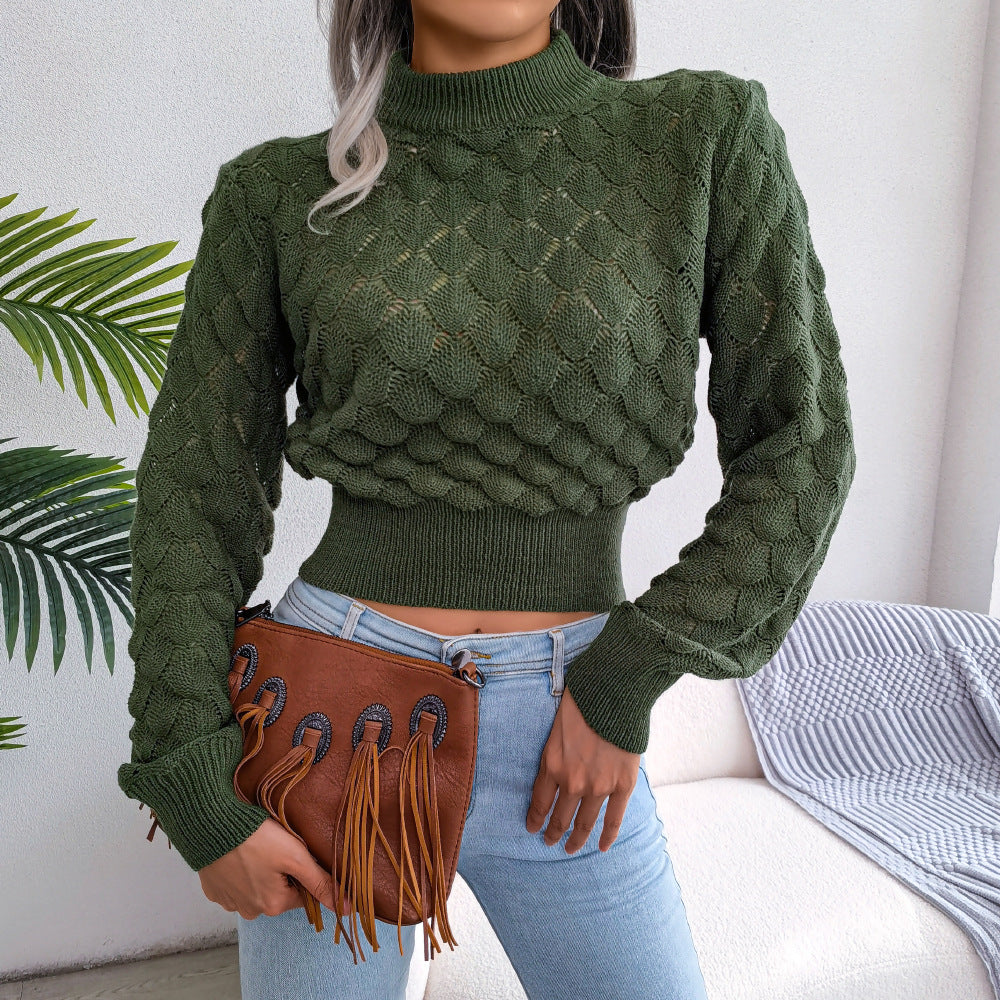 Diamond Cutout Crop Knit Sweater