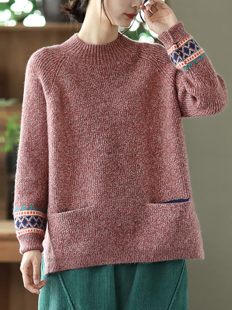 - Turtleneck Knitted Split Hem Long Sleeve Sweater
