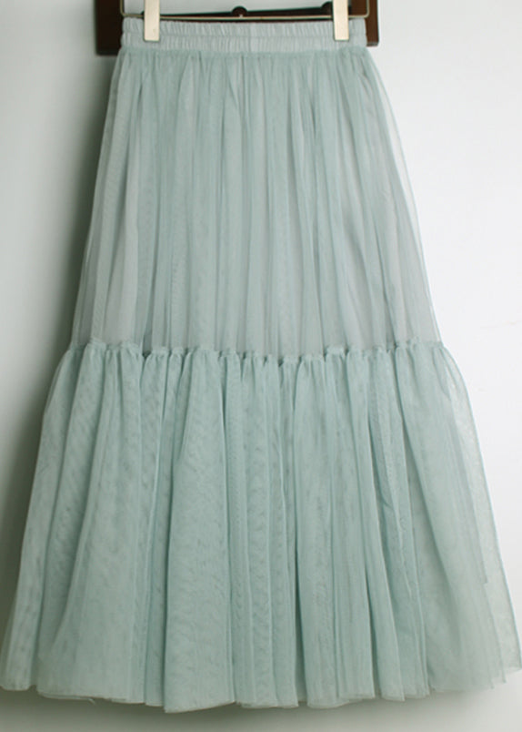 Green Cinched Wrinkled Tulle Skirts Spring