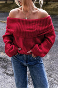 Sheri® | Off-the-shoulder rib-knit sweater in racing red