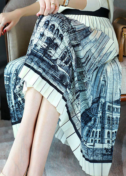 Apricot Wrinkled Patchwork Print Chiffon Skirt Summer