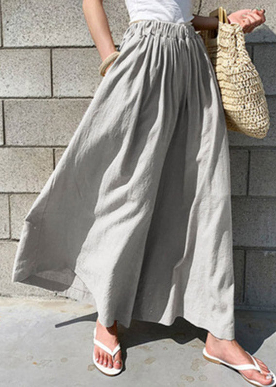 Stylish Olive Green Elastic Waist Wide Leg Pants Skirt Summer