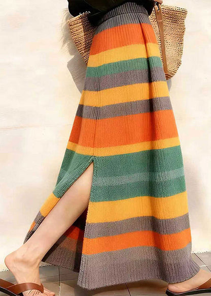 Rainbow Elastic Waist Side Open Knit Skirt Winter