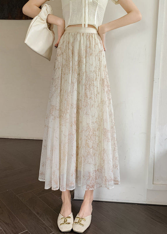 Apricot Print Elastic Waist Chiffon Skirts Summer
