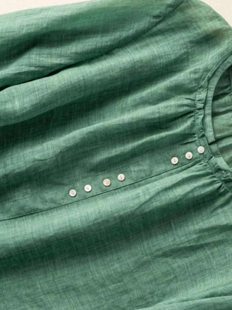 Pure Color Crew Neck Long Sleeve Linen Top
